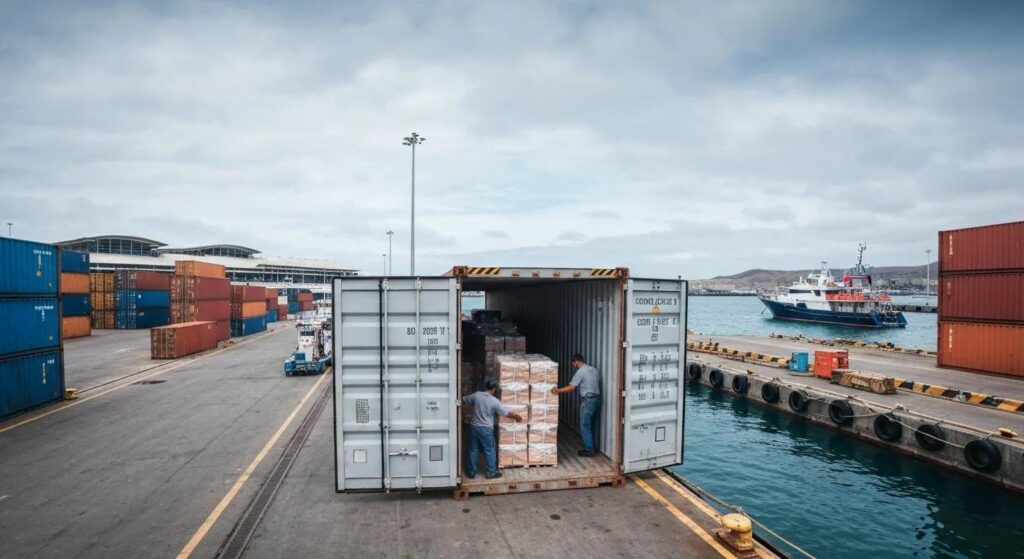 A shipping container positioned at a bustling Hawaiian dock, symbolizing the various costs associated with moving household goods to the islands.