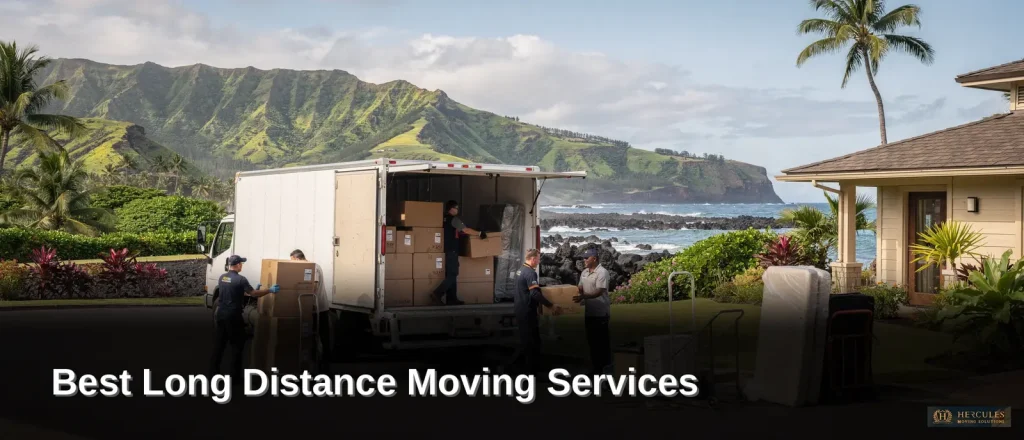 Movers loading boxes into a truck for long-distance moving services in Hawaii
