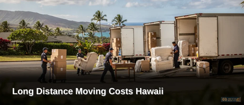 Movers loading furniture and boxes for long-distance moving services in Hawaii