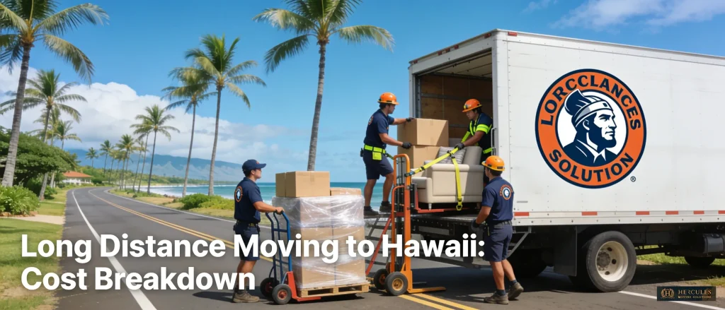 Movers loading furniture for long-distance moving to Hawaii with professional relocation services
