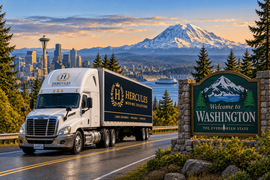 Hercules Moving Solutions truck arriving in Washington for long-distance moving services