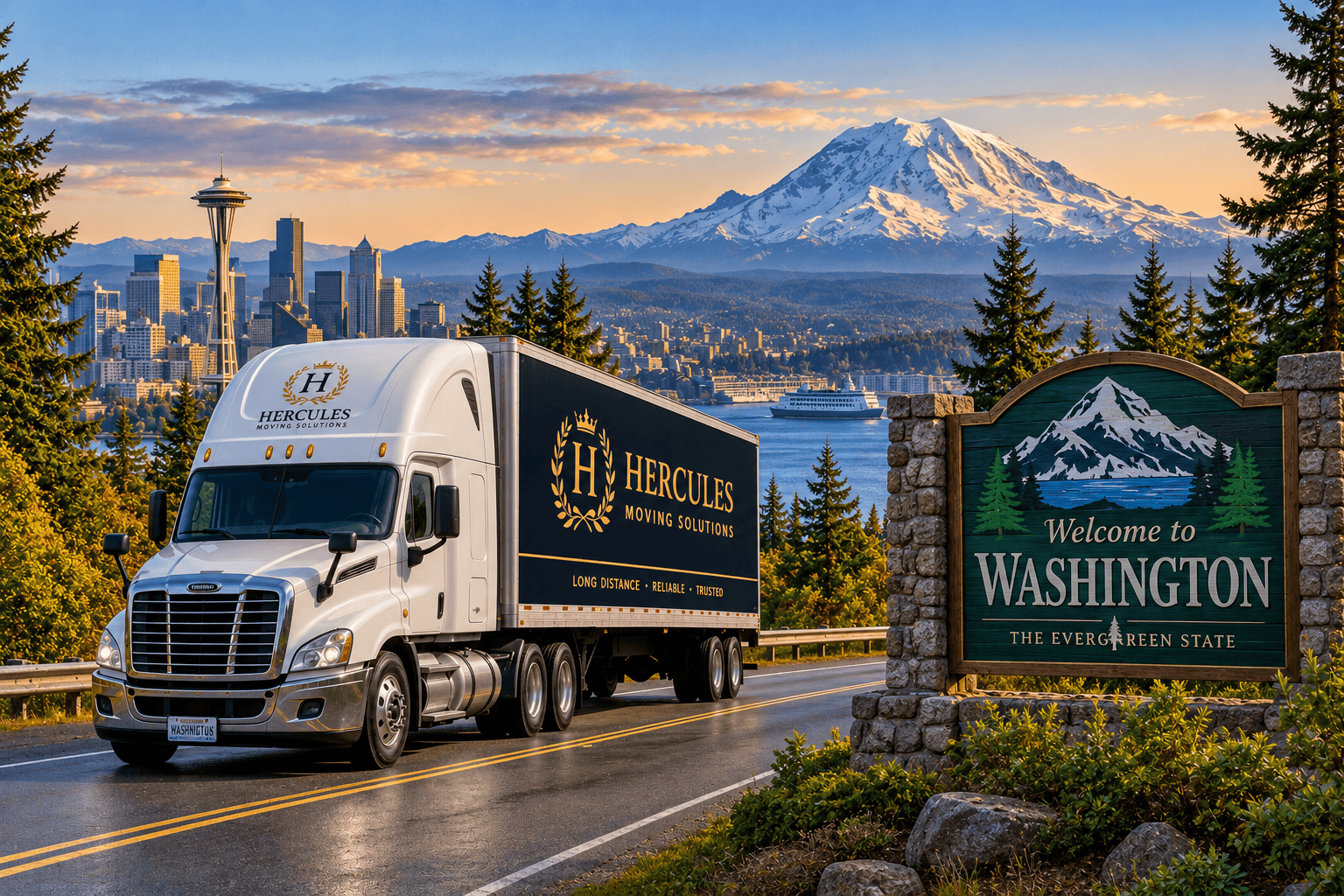 Hercules Moving Solutions truck arriving in Washington for long-distance moving services