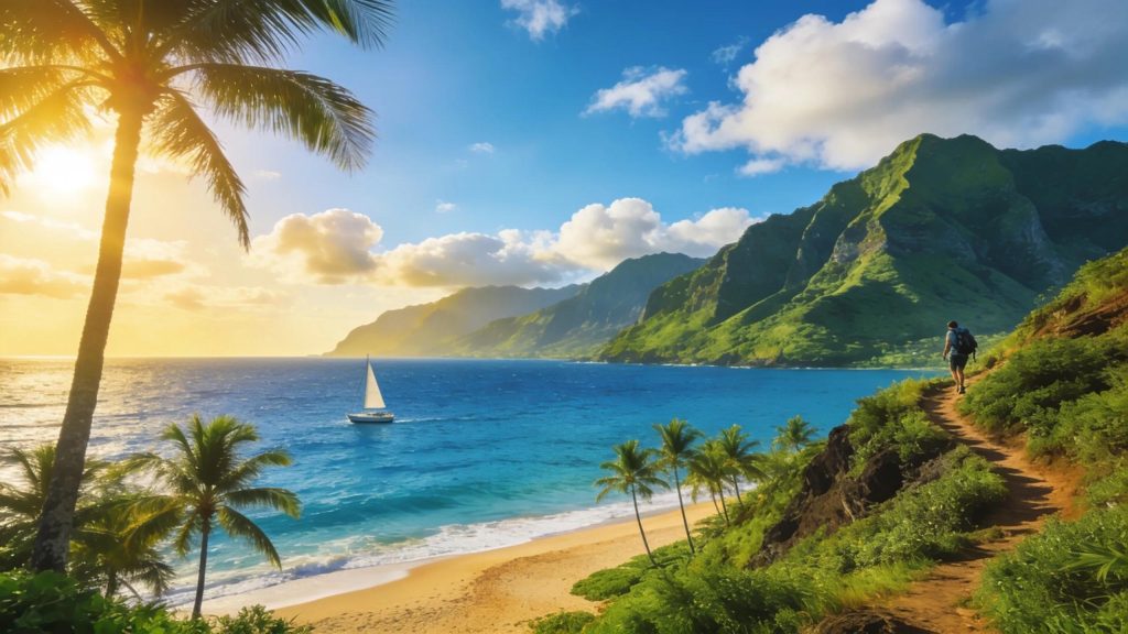 Tropical Hawaii coastline and mountains representing long-distance relocation to Hawaii